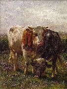 Johannes Hubertus Leonardus de Haas Bull and cow in the floodplains at Oosterbeek oil painting on canvas